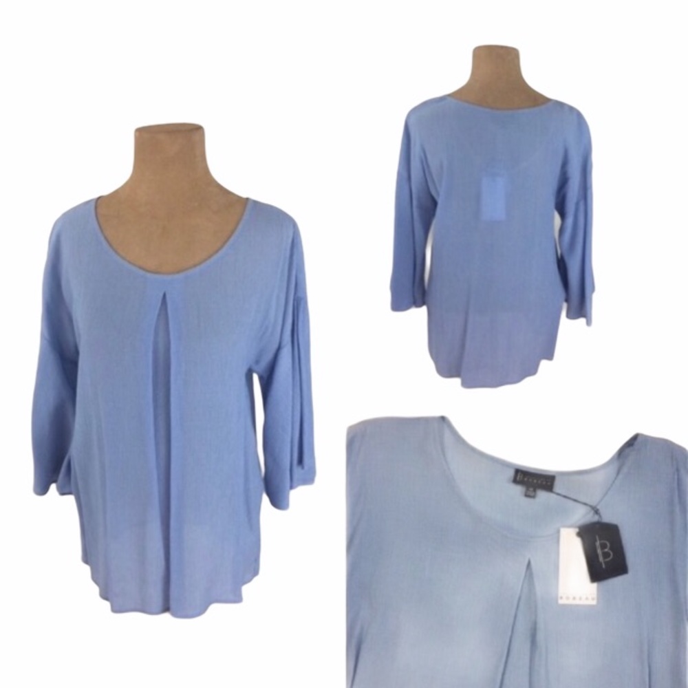 Bobeau Flowy Bell sleeve relaxed fit top Blue XS